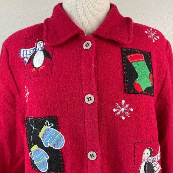 Alfred Dunner Red Wool Holiday Button Down Jacket Size S EUC - Picture 2 of 6